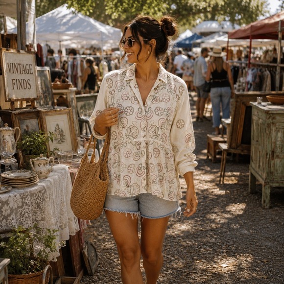 J. Jill Tops - J. Jill 18 Ivory‎ Cotton Floral Embroidered Button Down Shirt NWT Plus Size